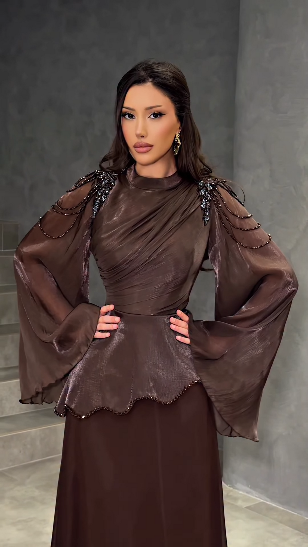 Farah Beaded Peplum Maxi Set