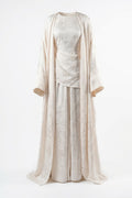Mara Floral Satin Three‑Piece Abaya Suit-White
