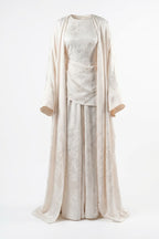 Mara Floral Satin Three‑Piece Abaya Suit-White