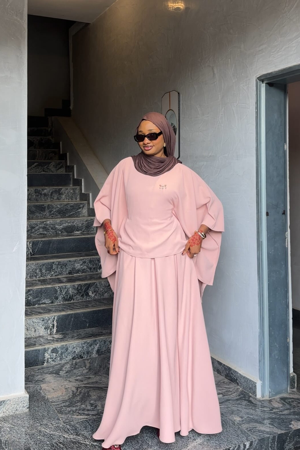 Zaria Batwing‑Sleeve Two‑Piece Abaya Suit