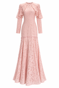 Layla Lace Cape Sleeve Mermaid Maxi Dress-Pink