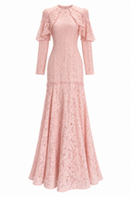 Layla Lace Cape Sleeve Mermaid Maxi Dress-Pink