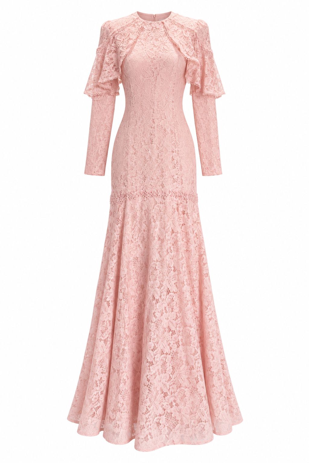 Layla Lace Cape Sleeve Mermaid Maxi Dress-Pink