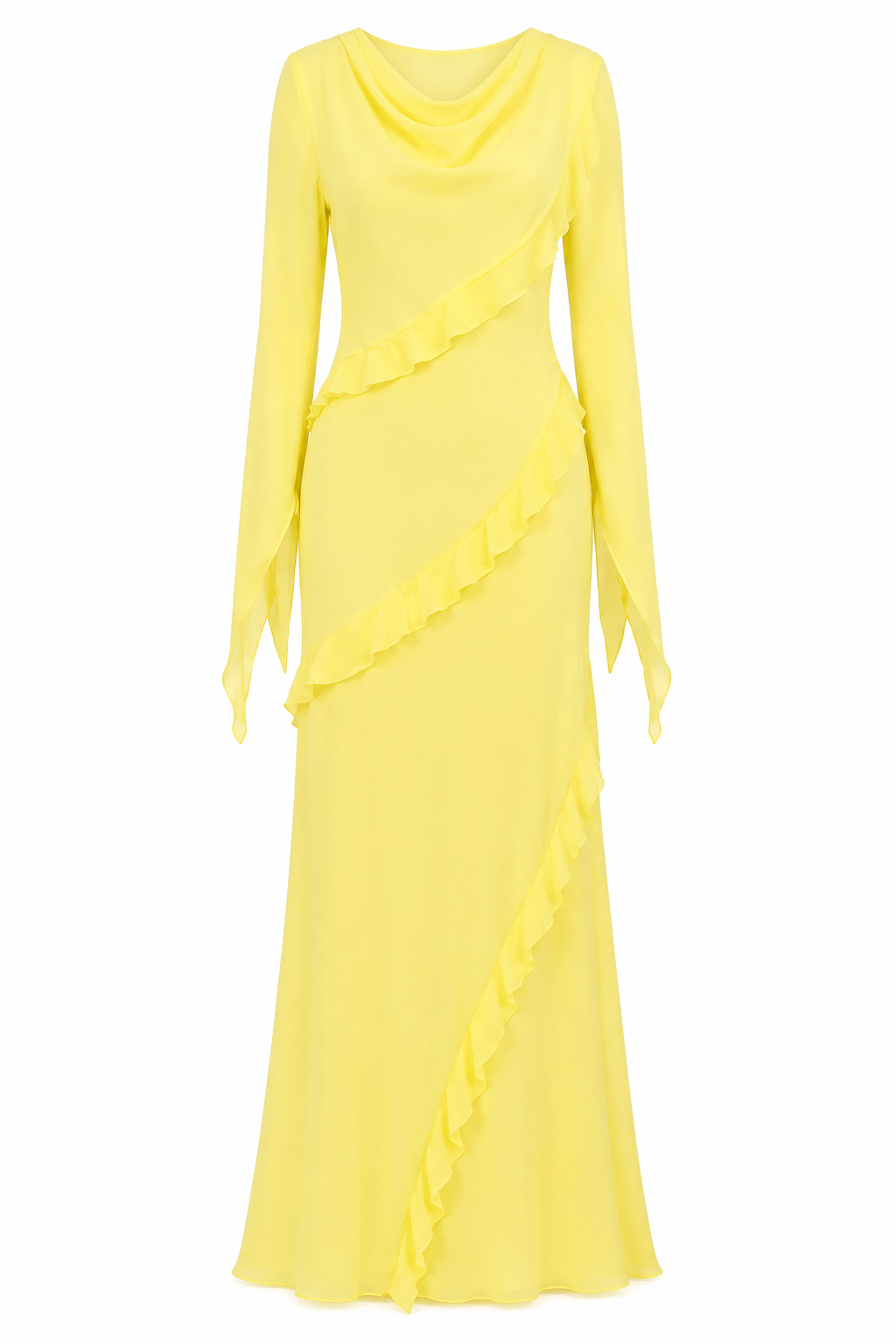 Sara Draped Ruffle Trim Maxi Dress-Yellow