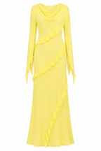 Sara Draped Ruffle Trim Maxi Dress-Yellow