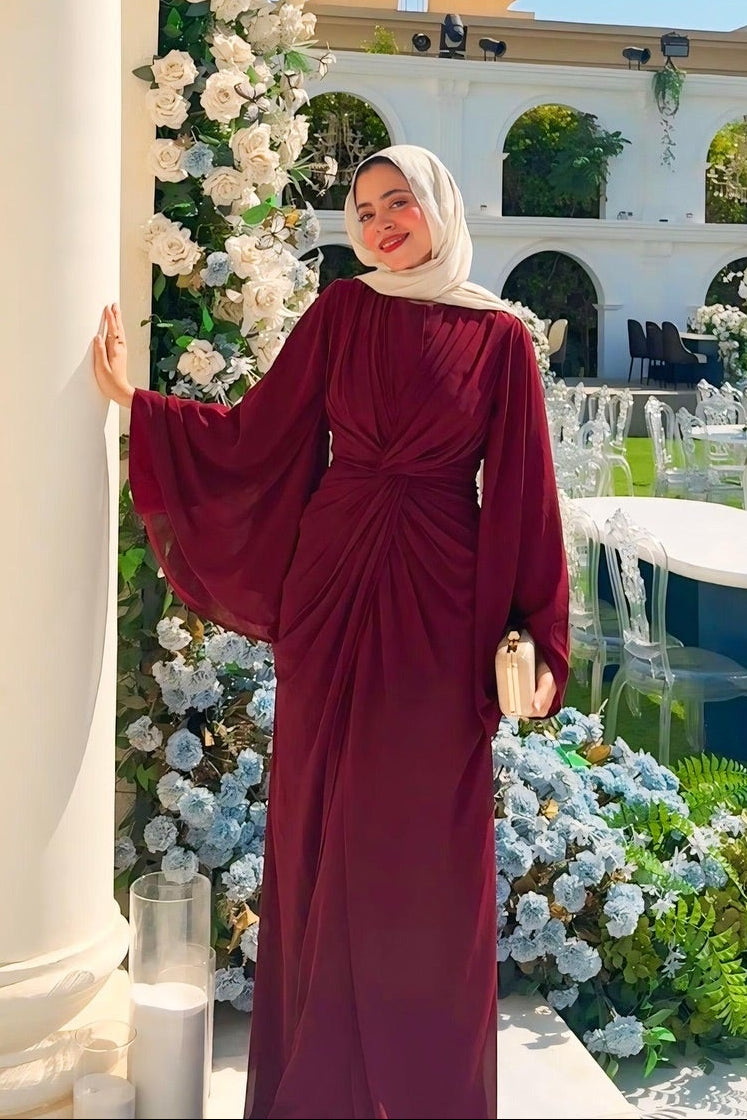 Nadia Twist Long Sleeve Maxi Dress-Red