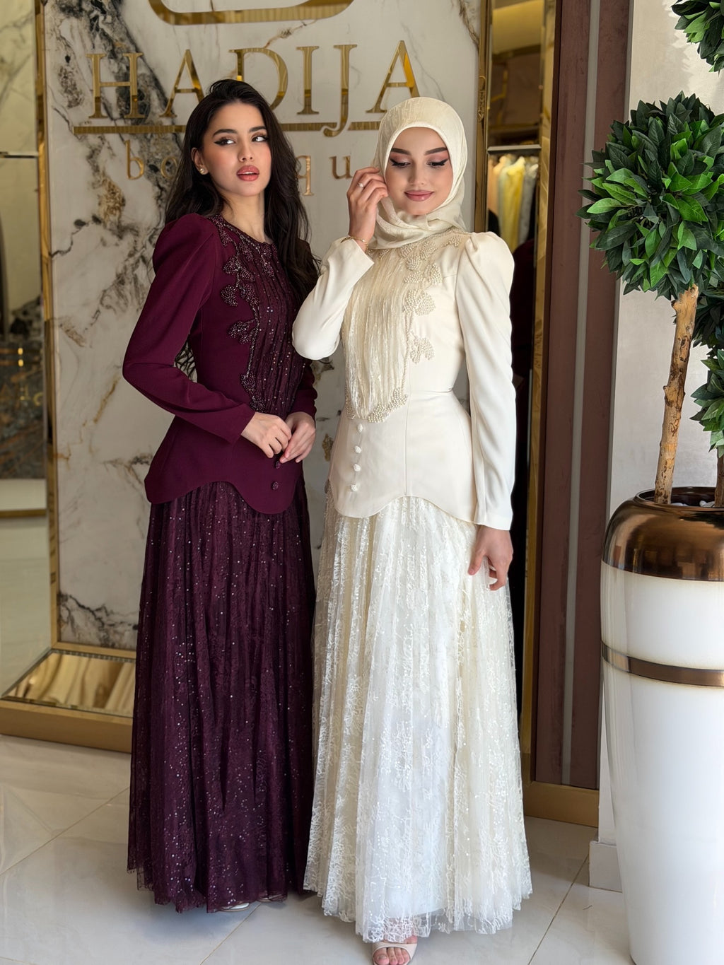 Rina Beaded Neck Puff Sleeve Mermaid Dress-White
