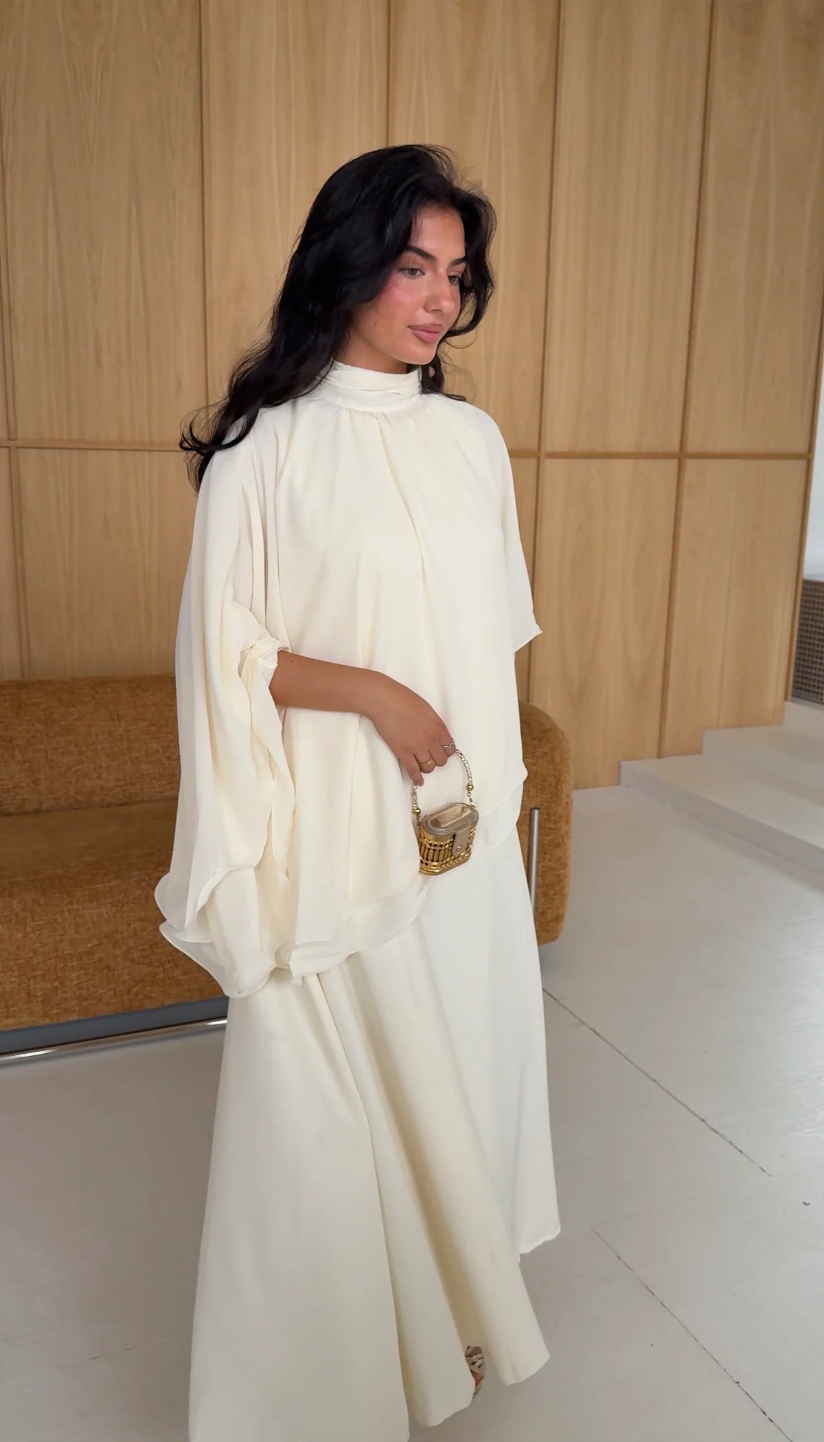 Noura Layered Cape Skirt Set-White