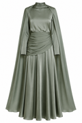 Dalia Draped Cape Ruched Satin Maxi Dress