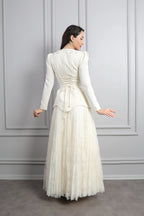 Rina Beaded Neck Puff Sleeve Mermaid Dress-White