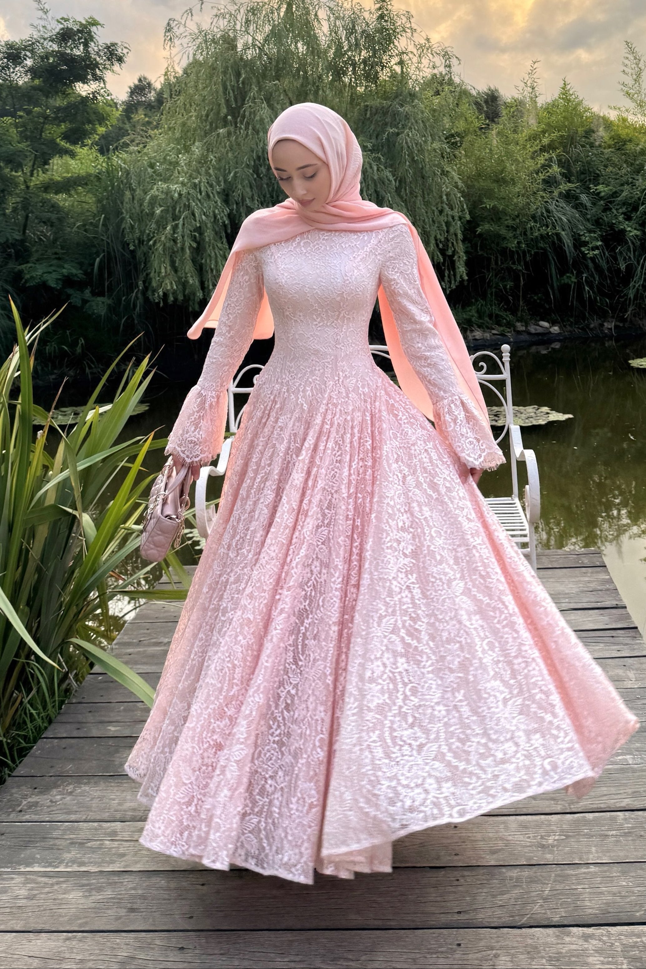 Ayla Lace Flare‑Sleeve Ball Maxi Dress