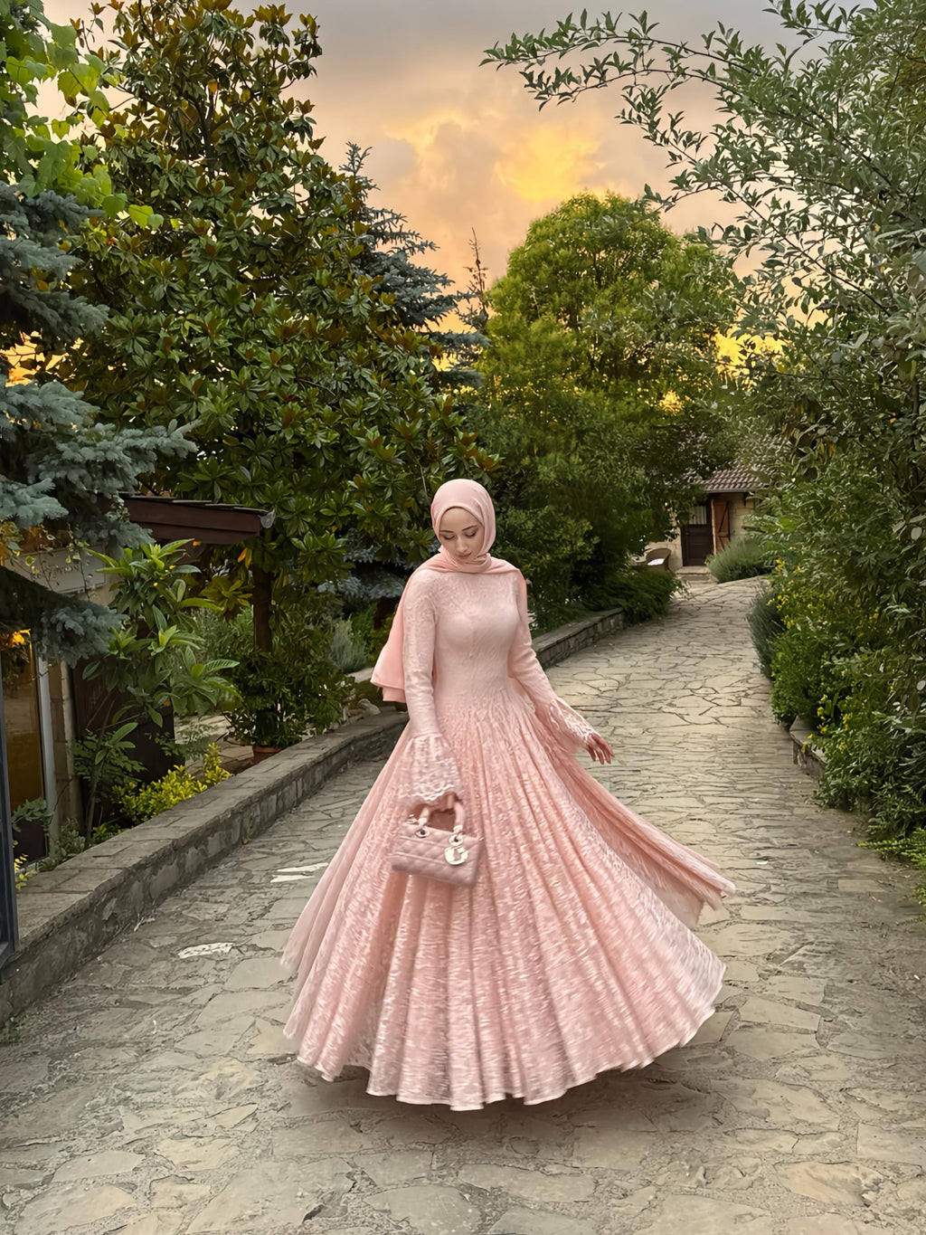 Ayla Lace Flare‑Sleeve Ball Maxi Dress