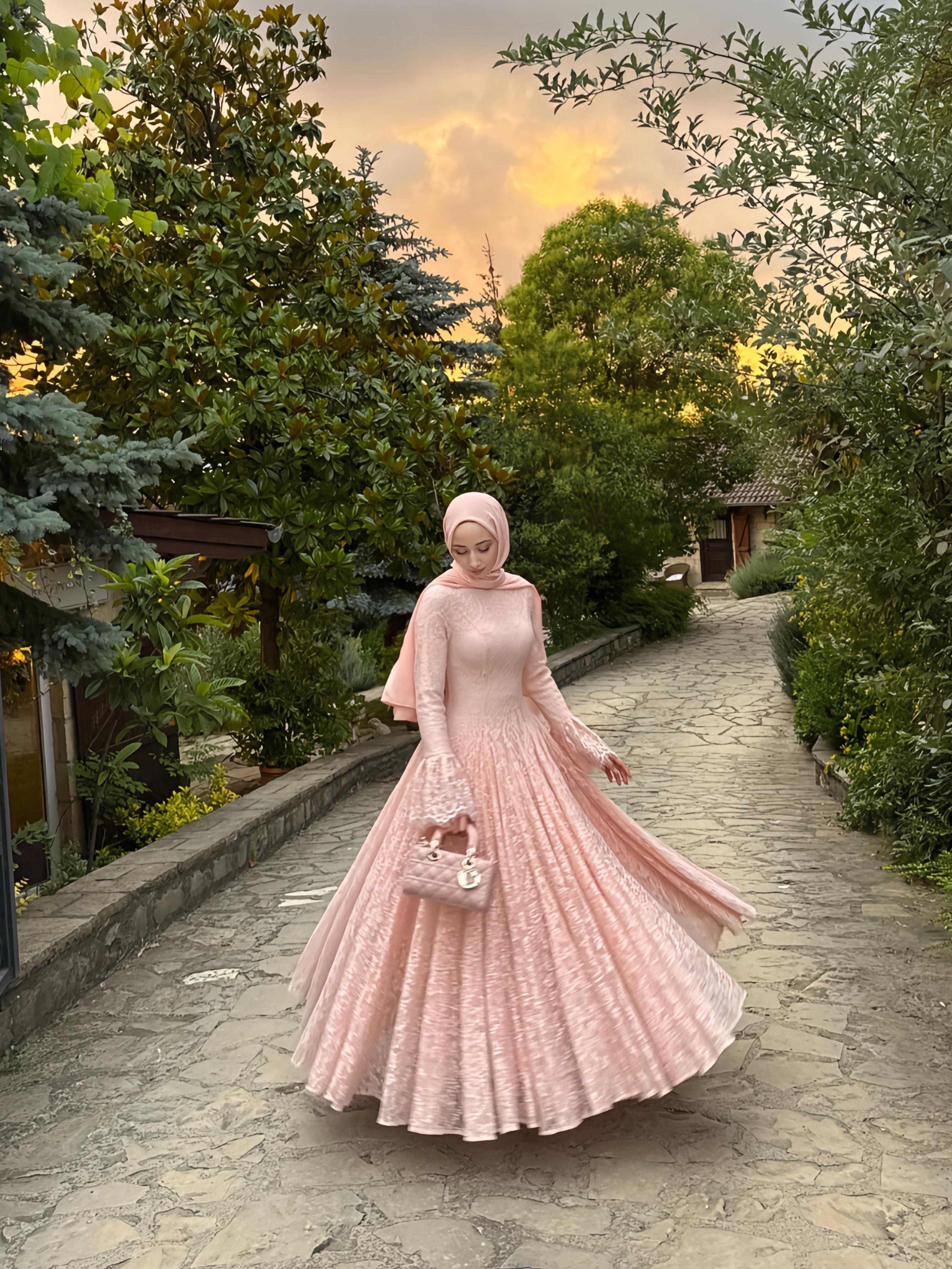 Ayla Lace Flare‑Sleeve Ball Maxi Dress