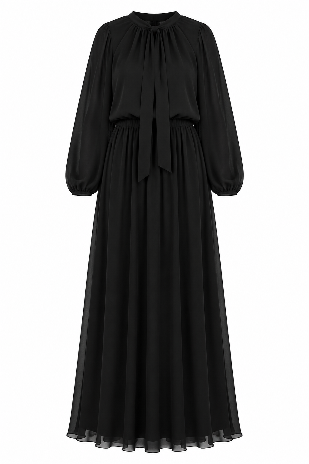 Kamilah Tie‑Neck Bishop Sleeve Maxi Dress