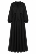 Kamilah Tie‑Neck Bishop Sleeve Maxi Dress