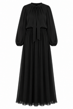 Kamilah Tie‑Neck Bishop Sleeve Maxi Dress
