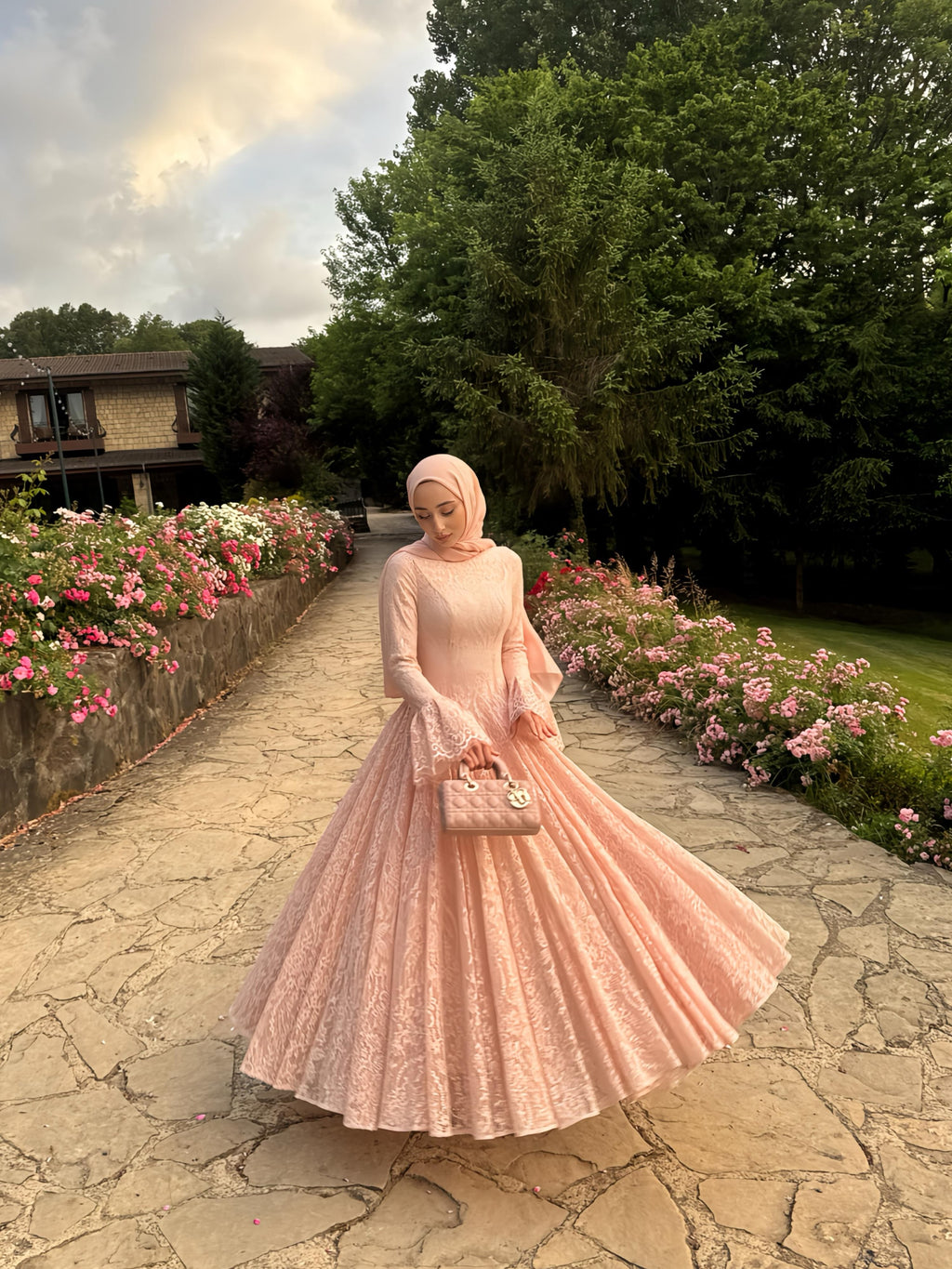 Ayla Lace Flare‑Sleeve Ball Maxi Dress