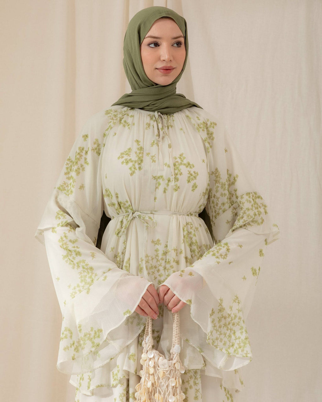 Nadia Floral Tiered Ruffle Maxi Abaya