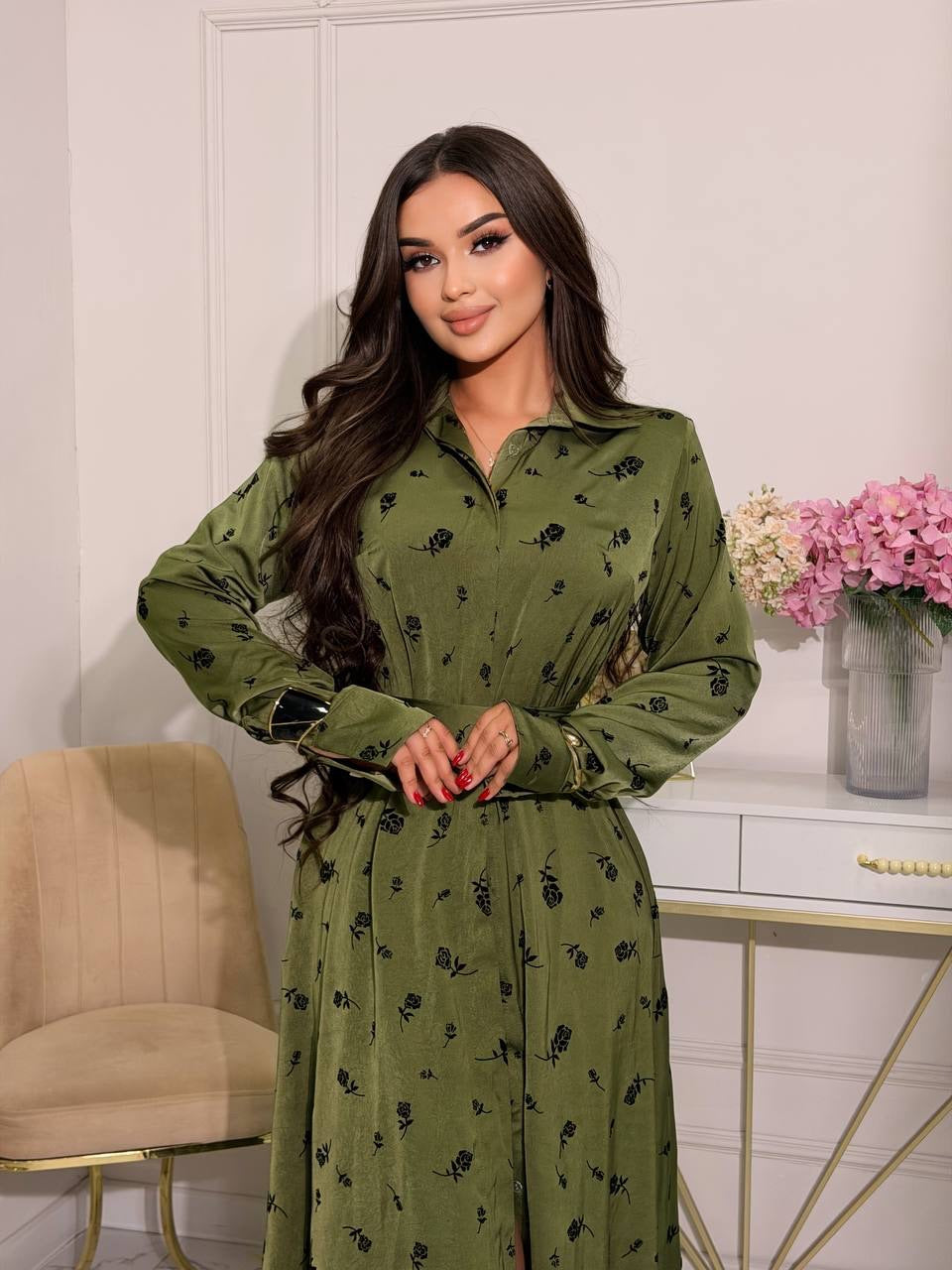 Zohra Collared Floral Button‑Up Maxi Dress