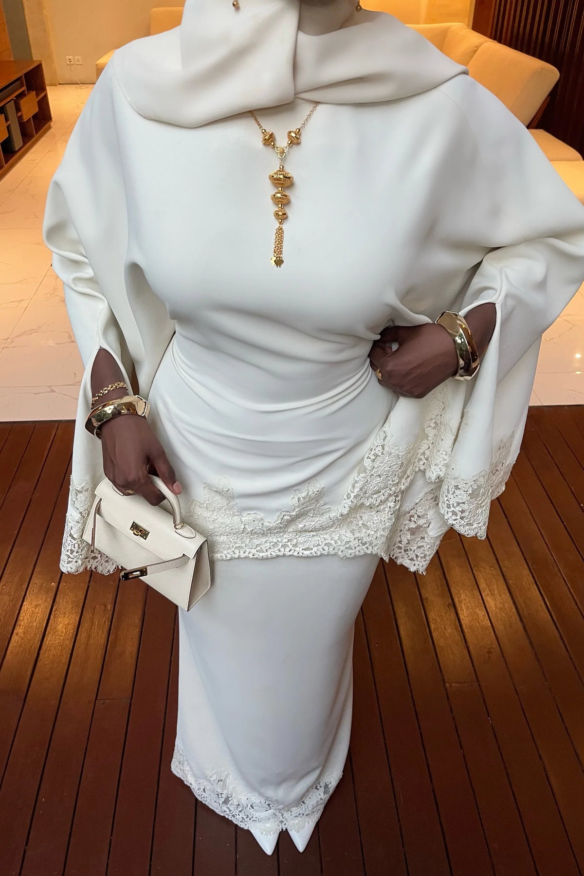 Amira Lace Trim Cape Sleeve Two Piece Set