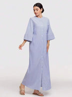 Nadia Striped Button‑Front Abaya Dress