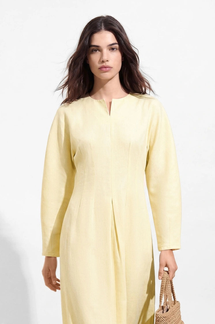Nora Notch Neck Linen Maxi Dress