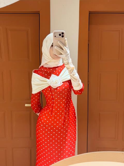Aisha Polka Dot Bow Rose Maxi Dress