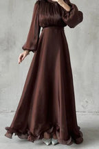 Zahra Gathered Neck Ruffle‑Hem Maxi Dress