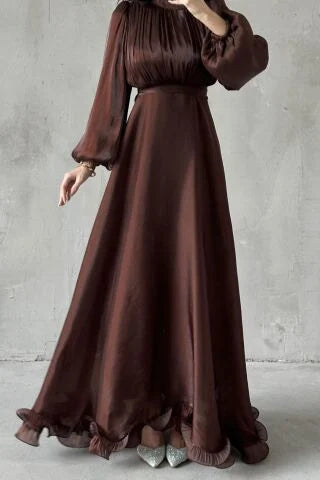 Zahra Gathered Neck Ruffle‑Hem Maxi Dress
