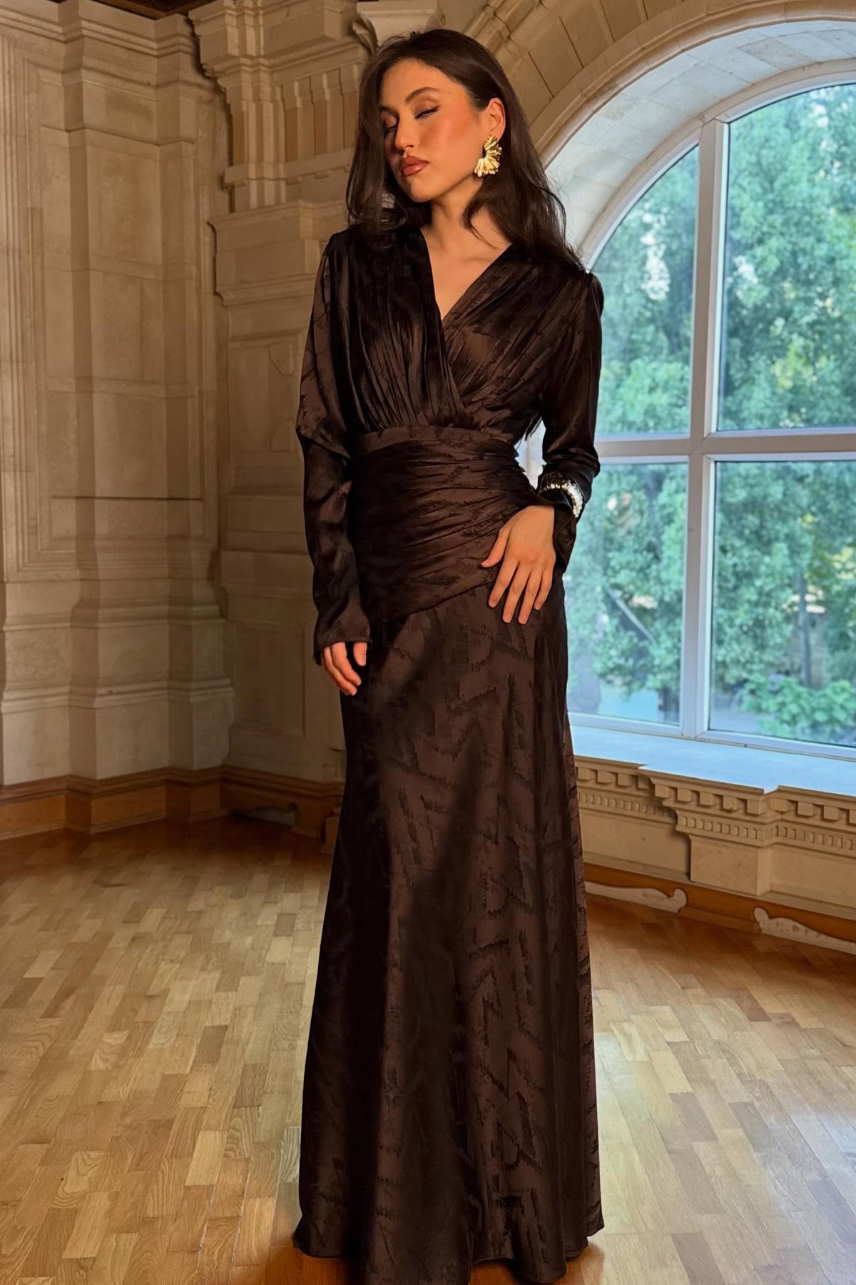 Sana Draped Jacquard Maxi Dress