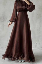 Zahra Gathered Neck Ruffle‑Hem Maxi Dress