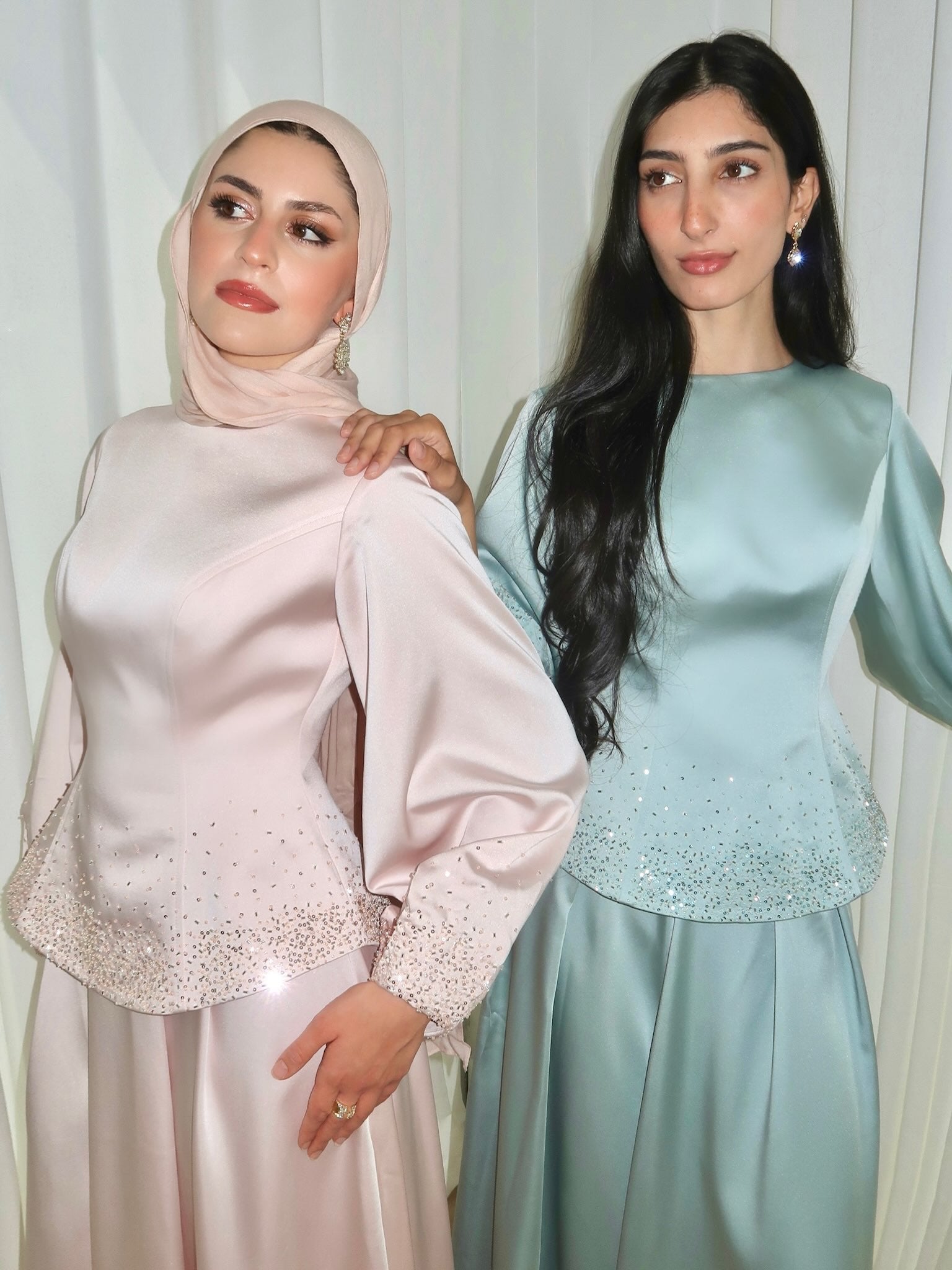 LYDIA BEADED SATIN TWO‑PIECE SUIT