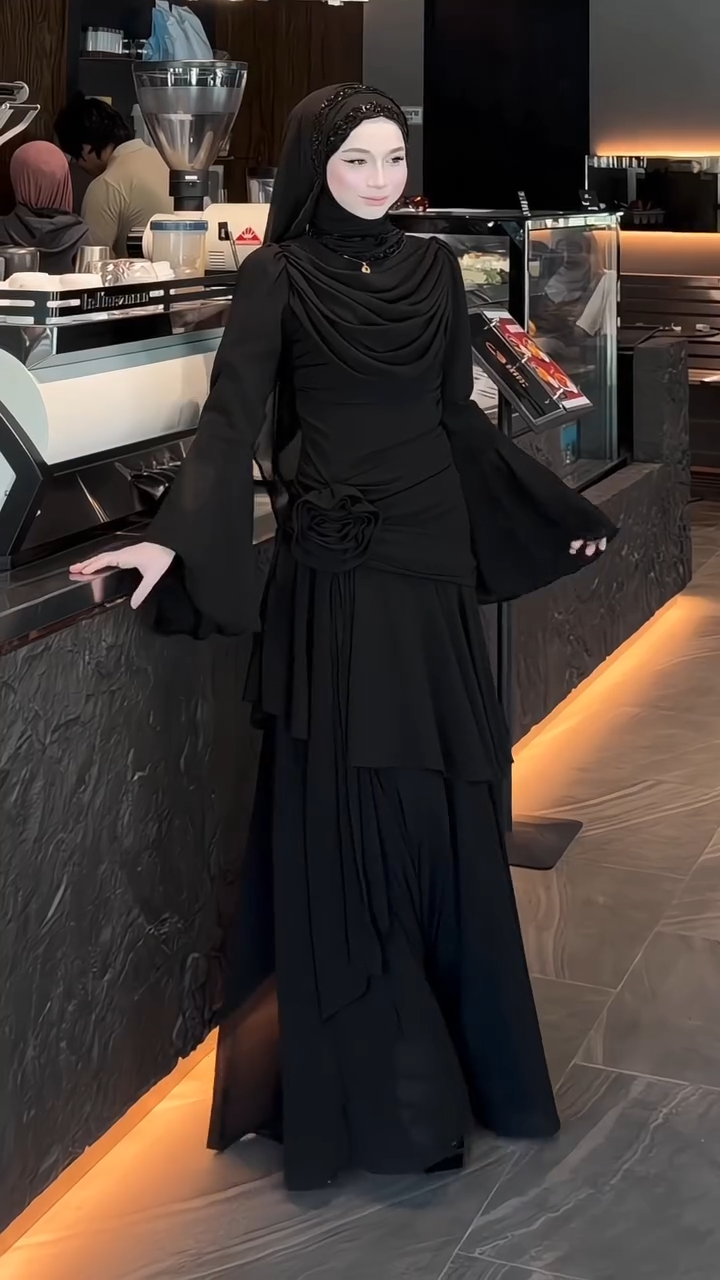 Hana Draped Waist‑Flower Abaya