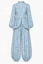 Leila Floral Print Balloon Sleeve Two‑Piece Set-Blue