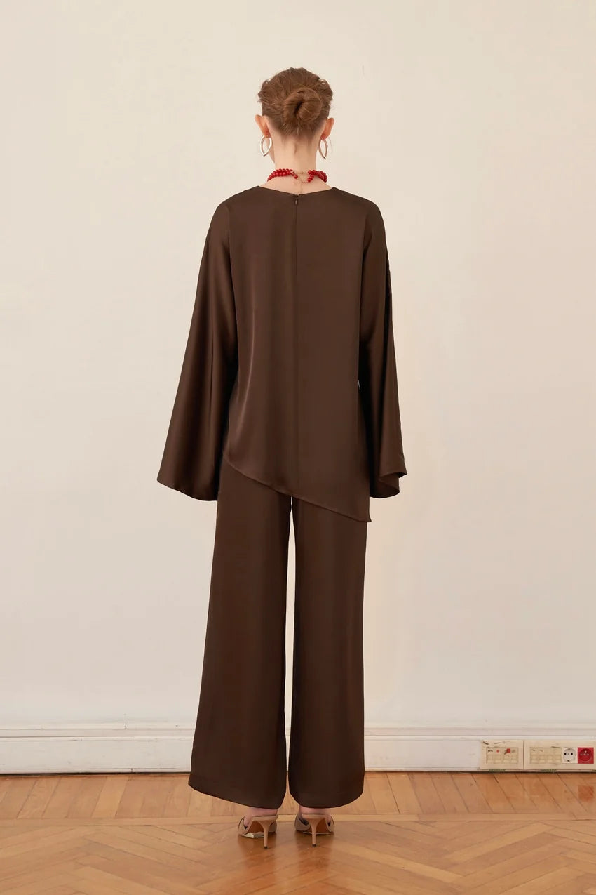 Rinah Satin Asymmetric Two‑Piece Set
