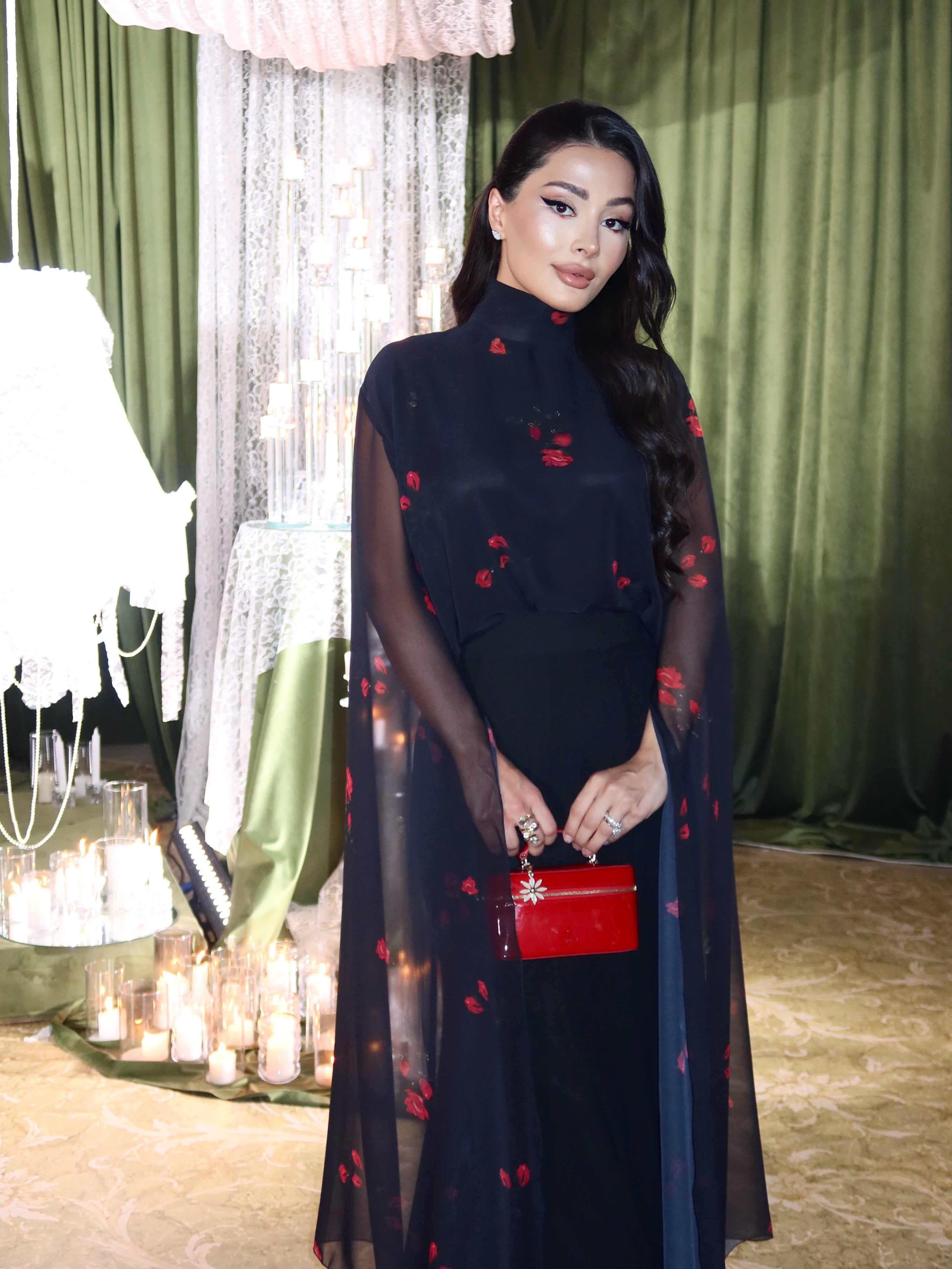 Sofia High‑Neck Floral Cape Two‑Piece Set