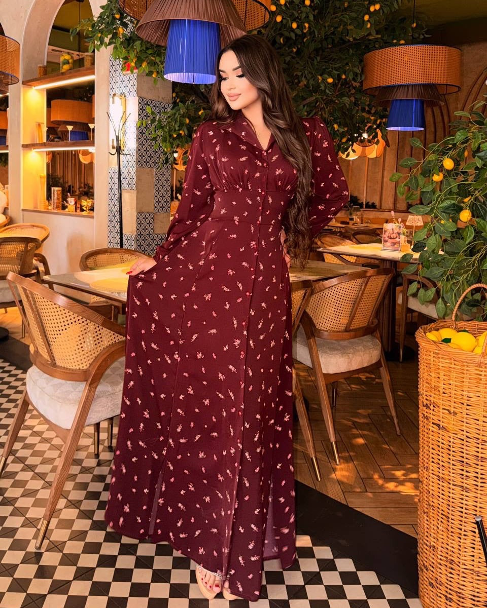 Rania Collared Ditsy‑Floral Button Maxi Dress