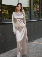 Nora Satin Ruched Flare Sleeve Maxi Dress