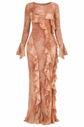 Lina Ruffle Print Long Sleeve Maxi Dress