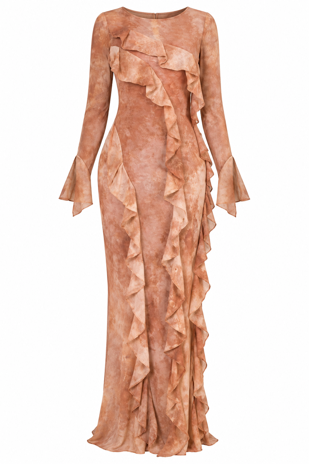 Lina Ruffle Print Long Sleeve Maxi Dress