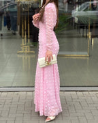 Nora 3D Floral Puff‑Sleeve Maxi Dress