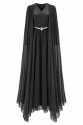 Maya Beaded Waist Cape Sleeve Maxi Dress-Black