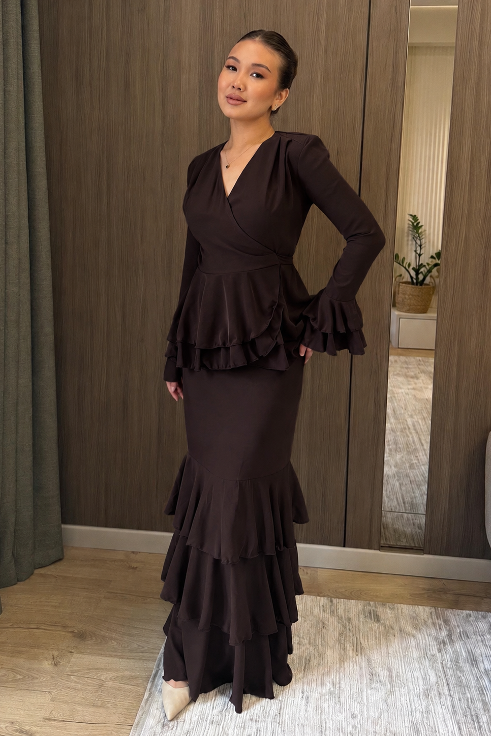 Aisha Wrap Peplum Ruffle Two‑Piece Set