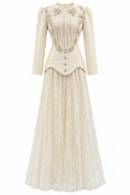 Rina Beaded Neck Puff Sleeve Mermaid Dress-White