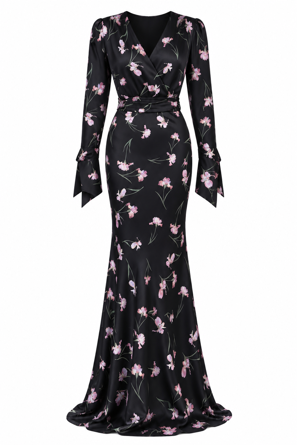Zara Floral Satin Mermaid Maxi Dress-Black