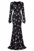 Zara Floral Satin Mermaid Maxi Dress-Black