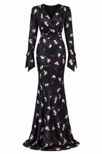 Zara Floral Satin Mermaid Maxi Dress-Black
