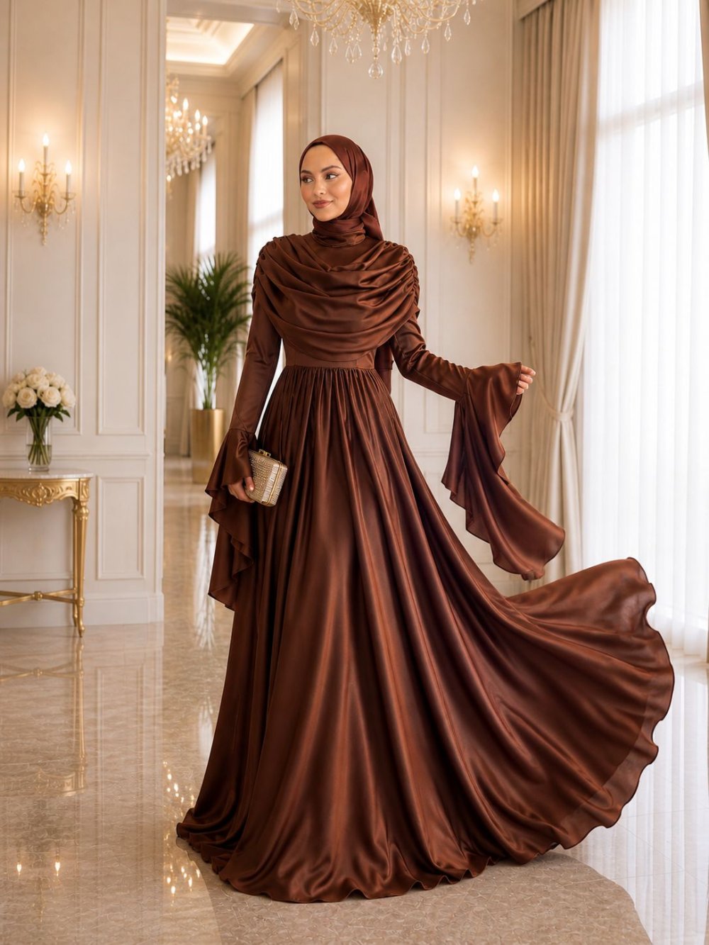 Hana Draped Neck Satin Maxi Dress