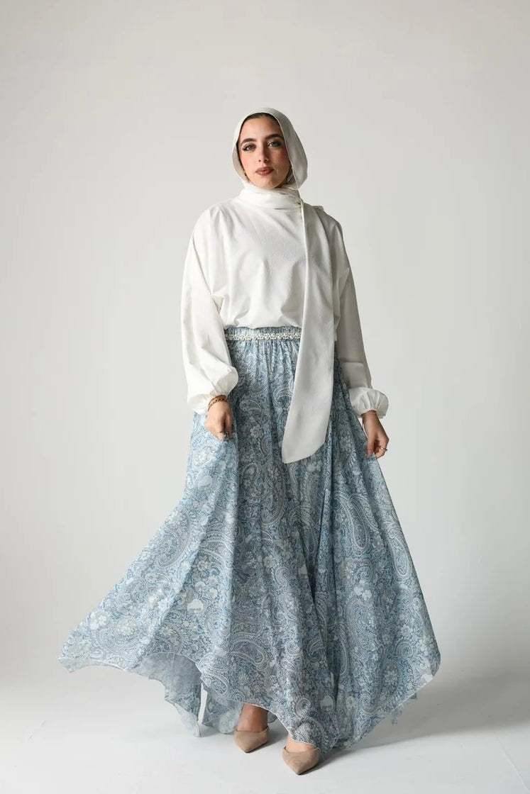 Fatima Draped Top Printed Maxi‑Skirt Suit