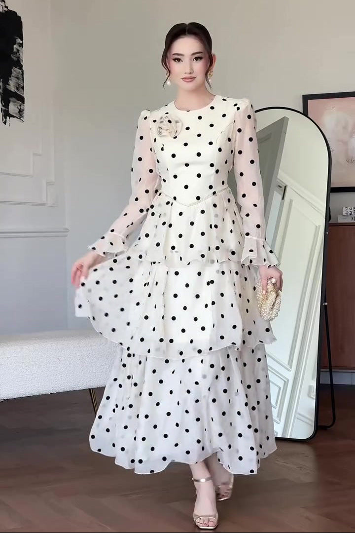 Lina Polka‑Dot Tiered Maxi Dress